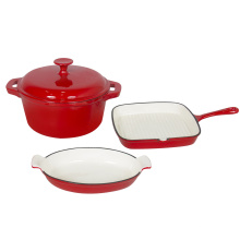 Amazon hot pot panela de ferro fundido set-casserole-grill-prato oval 3 peças